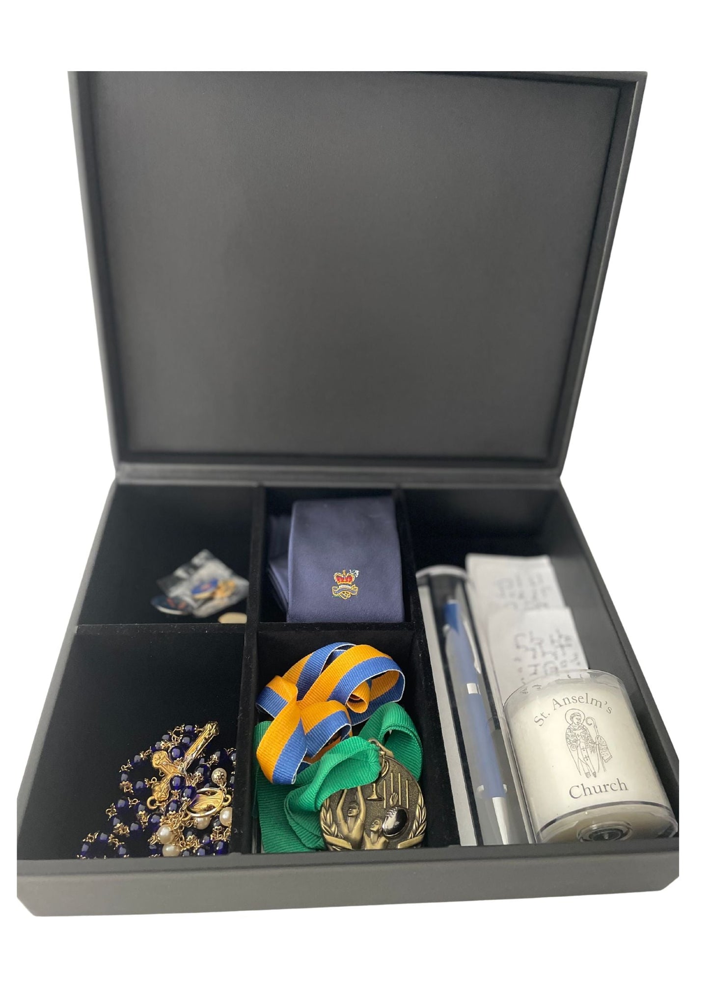 Created for students to fill with small treasures and keepsakes from their school years including medals, ribbons, school tie, special items from their graduation and other special school occasions. 